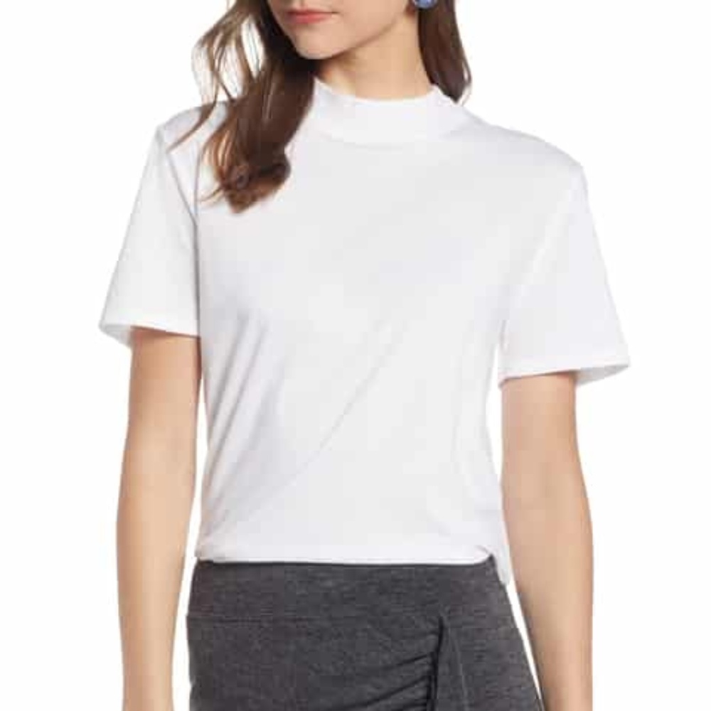 Something Navy Mock Neck Tee, White, Size L